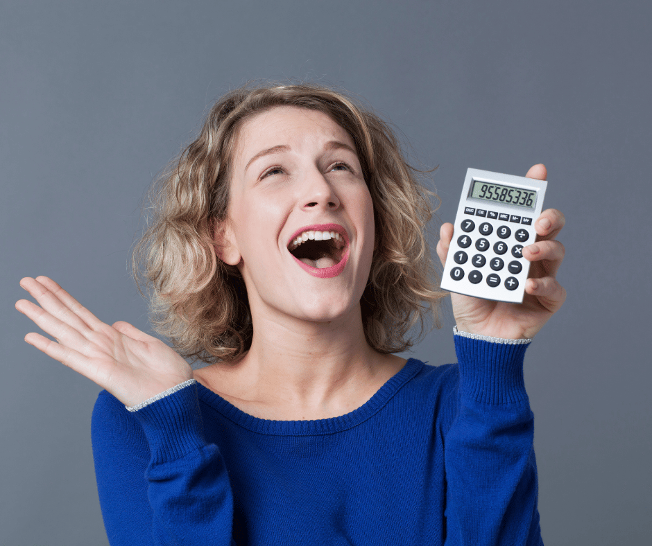 happy woman with calculator